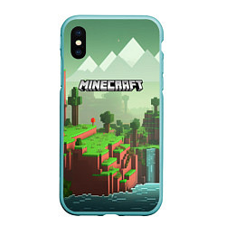 Чехол iPhone XS Max матовый Minecraft logo квадратный мир игры, цвет: 3D-мятный