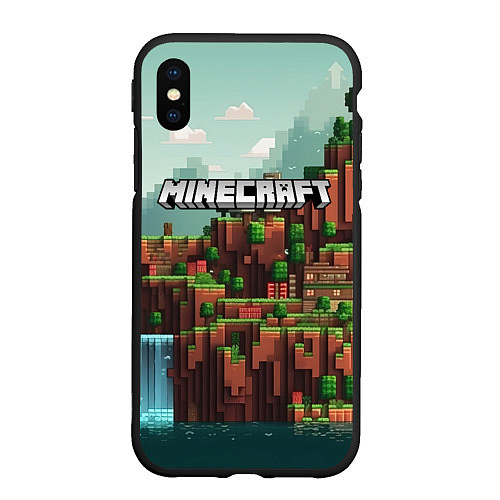 Чехол iPhone XS Max матовый Minecraft logo квадратный мир / 3D-Черный – фото 1