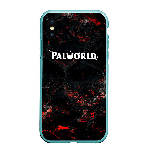 Чехол iPhone XS Max матовый Palworld лого на темном красном фоне / 3D-Мятный – фото 1