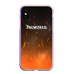 Чехол iPhone XS Max матовый Palworld лого на фоне огня