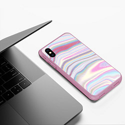Чехол iPhone XS Max матовый Мрамор узор розово-голубой, цвет: 3D-розовый — фото 2