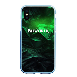 Чехол iPhone XS Max матовый Palworld logo green abstract, цвет: 3D-голубой