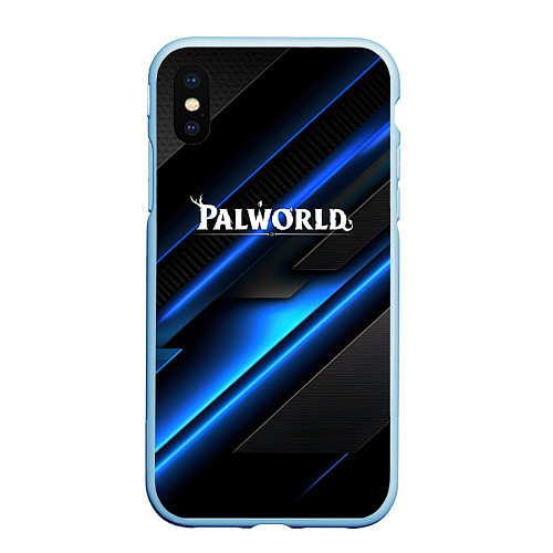 Чехол iPhone XS Max матовый Palworld logo blue neon abstract / 3D-Голубой – фото 1