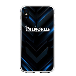 Чехол iPhone XS Max матовый Palworld logo blue neon abstract black