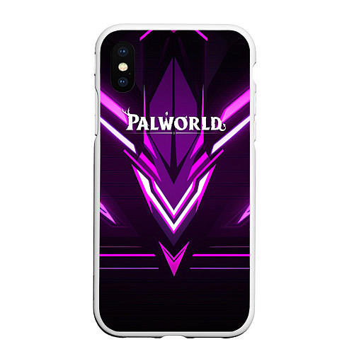 Чехол iPhone XS Max матовый Palworld logo фиолетовая абстракция / 3D-Белый – фото 1