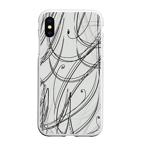 Чехол iPhone XS Max матовый Монохромные завитки / 3D-Белый – фото 1