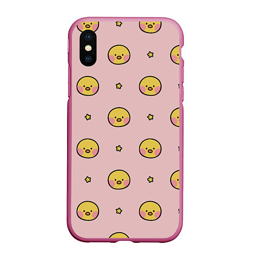 Чехол iPhone XS Max матовый Цыплята parttern / 3D-Малиновый – фото 1