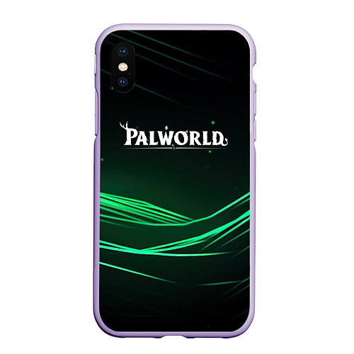 Чехол iPhone XS Max матовый Palworld логотип черный зеленый фон / 3D-Светло-сиреневый – фото 1