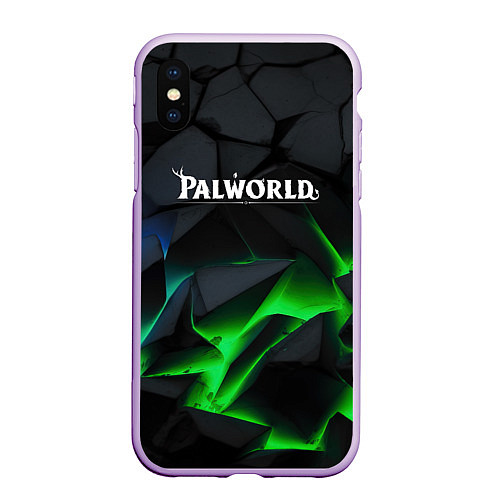 Чехол iPhone XS Max матовый Palworld объемные зеленые камни / 3D-Сиреневый – фото 1