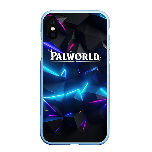 Чехол iPhone XS Max матовый Palworld логотип на ярких неоновых плитах / 3D-Голубой – фото 1