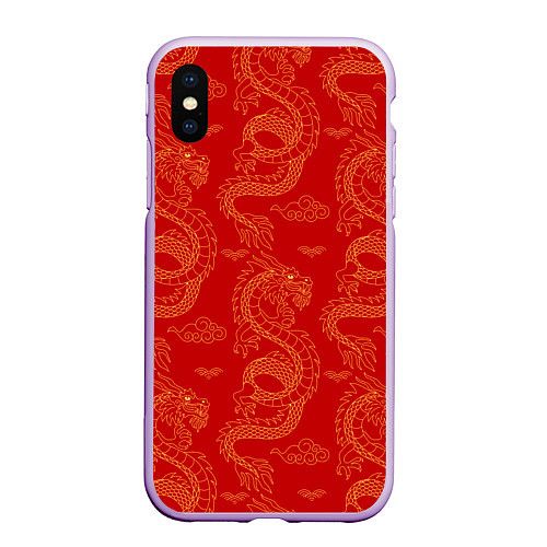 Чехол iPhone XS Max матовый Красный - дракон / 3D-Сиреневый – фото 1