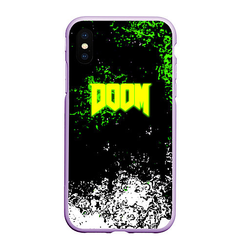 Чехол iPhone XS Max матовый Doom токсичное лого краски / 3D-Сиреневый – фото 1