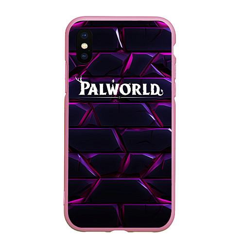 Чехол iPhone XS Max матовый Palworld логотип фиолетовые яркие плиты / 3D-Розовый – фото 1