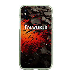 Чехол iPhone XS Max матовый Palworld логотип черные плиты в разломе