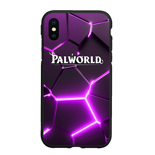 Чехол iPhone XS Max матовый Palworld логотип разлом фиолетовых плит / 3D-Черный – фото 1