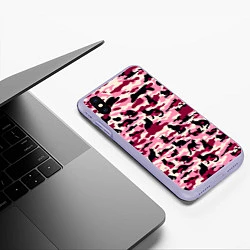 Чехол iPhone XS Max матовый Камуфляжные розовые котики, цвет: 3D-светло-сиреневый — фото 2