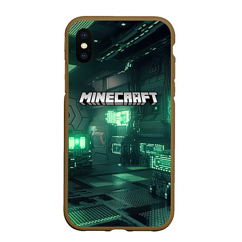 Чехол iPhone XS Max матовый Minecraft logo в стиле киберпанк / 3D-Коричневый – фото 1