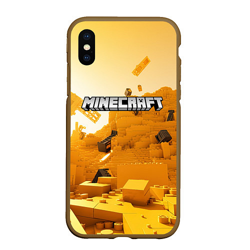 Чехол iPhone XS Max матовый Minecraft logo яркий желтый мир / 3D-Коричневый – фото 1