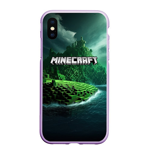 Чехол iPhone XS Max матовый Minecraft logo зеленый мир / 3D-Сиреневый – фото 1
