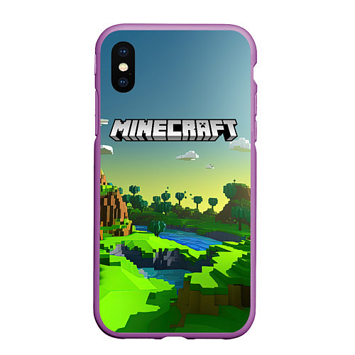 Чехол iPhone XS Max матовый Minecraft logo зеленый летний мир / 3D-Фиолетовый – фото 1