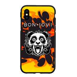 Чехол iPhone XS Max матовый Bon Jovi рок панда и огонь, цвет: 3D-черный