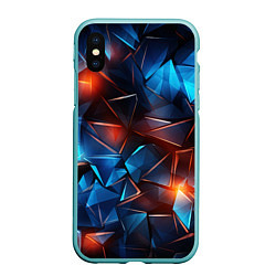 Чехол iPhone XS Max матовый Синие и красные осколки стекла, цвет: 3D-мятный