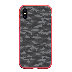 Чехол iPhone XS Max матовый Тёмный камуфляж из рыб