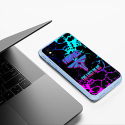 Чехол iPhone XS Max матовый Одни из нас неоновое лого текстура, цвет: 3D-голубой — фото 2