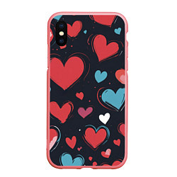 Чехол iPhone XS Max матовый Сердечный паттерн, цвет: 3D-баблгам