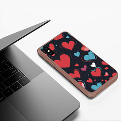 Чехол iPhone XS Max матовый Сердечный паттерн, цвет: 3D-коричневый — фото 2