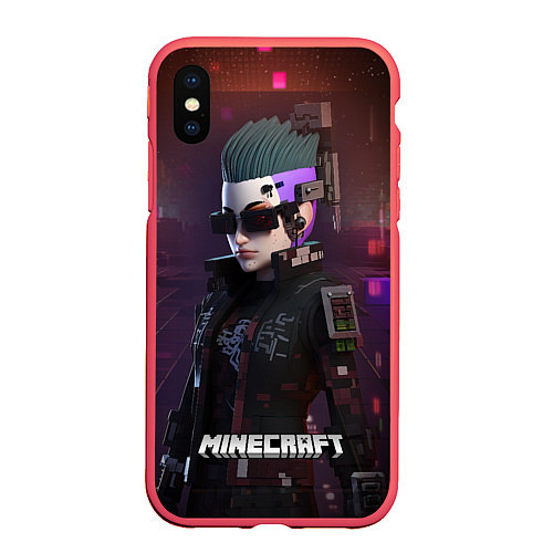 Чехол iPhone XS Max матовый Minecraft matrix woman / 3D-Красный – фото 1