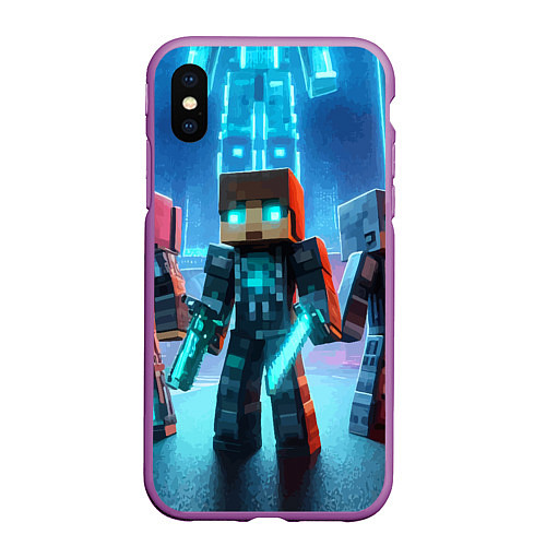 Чехол iPhone XS Max матовый Minecraft - ai art neon / 3D-Фиолетовый – фото 1