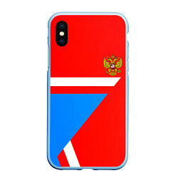 Чехол iPhone XS Max матовый Герб России звезда спорт, цвет: 3D-голубой