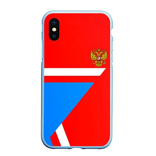 Чехол iPhone XS Max матовый Герб России звезда спорт / 3D-Голубой – фото 1