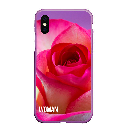 Чехол iPhone XS Max матовый Розовая роза - woman / 3D-Фиолетовый – фото 1