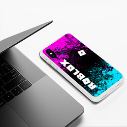 Чехол iPhone XS Max матовый Роблокс - неоновые брызги, цвет: 3D-белый — фото 2