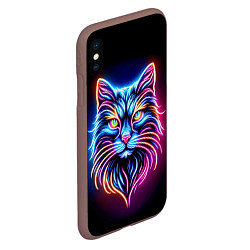 Чехол iPhone XS Max матовый Суровый неоновый кот, цвет: 3D-коричневый — фото 2