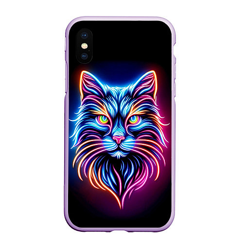 Чехол iPhone XS Max матовый Суровый неоновый кот / 3D-Сиреневый – фото 1
