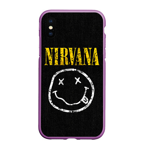 Чехол iPhone XS Max матовый Джинсовка с nirvana / 3D-Фиолетовый – фото 1