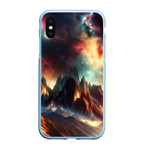 Чехол iPhone XS Max матовый Space landscape with mountains / 3D-Голубой – фото 1