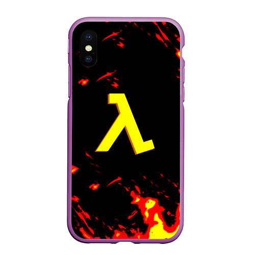 Чехол iPhone XS Max матовый Half life огненный стиль лава / 3D-Фиолетовый – фото 1