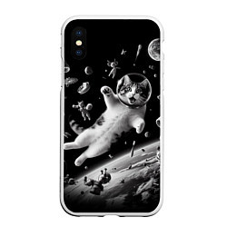 Чехол iPhone XS Max матовый Офигевший котейка в безвоздушном пространстве, цвет: 3D-белый