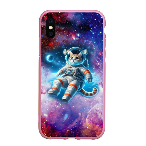 Чехол iPhone XS Max матовый The cat is a brave cosmonaut - ai art / 3D-Розовый – фото 1