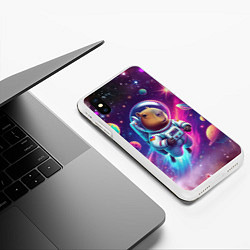 Чехол iPhone XS Max матовый Космонавт капибара в неоновом космосе, цвет: 3D-белый — фото 2