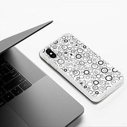 Чехол iPhone XS Max матовый Бело-чёрный паттерн пузырьки, цвет: 3D-белый — фото 2