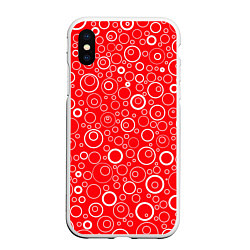 Чехол iPhone XS Max матовый Красно-белый паттерн пузырьки, цвет: 3D-белый