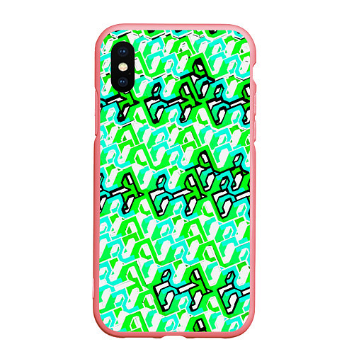 Чехол iPhone XS Max матовый Зелёный узор и бело-чёрная обводка / 3D-Баблгам – фото 1