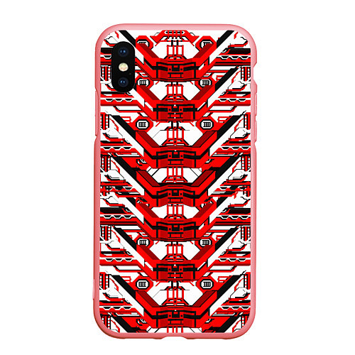 Чехол iPhone XS Max матовый Красно-белая техно броня / 3D-Баблгам – фото 1