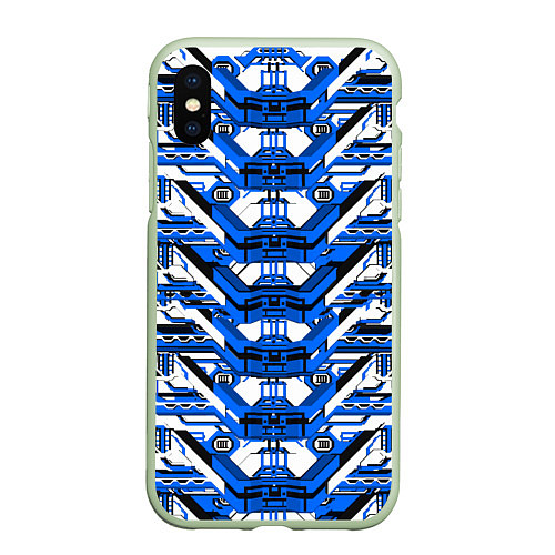 Чехол iPhone XS Max матовый Сине-белая техно броня / 3D-Салатовый – фото 1