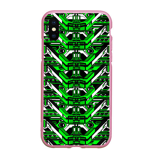 Чехол iPhone XS Max матовый Зелёно-белая техно броня / 3D-Розовый – фото 1